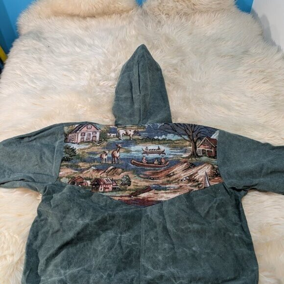 Berry Ellen Green Cotton Canvas Landscape Youth Pullover Size Medium - Picture 7 of 8